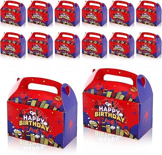 24pcs Spider Party Favor Boxes, Cartoon Happy Birthday Gift Boxes with Handle Portable Candy Cookie Goodie Treat Bags for Fans Spider Web Theme Halloween Birthday Party Supplies Decorations