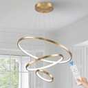 3 Ring Modern LED Chandelier Gold Dimmable Round Chandeliers, LED Circular Pendant Light Fixture with Remote Control for Living Room, Dining Room, Office, Entry, Bedroom, 3 Rings 23.6inch