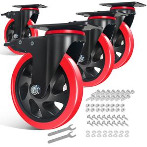 5 Inch Caster Wheels with Brake, Casters Set of 4 Heavy Duty 2000LBS, Safety Dual Locking Industrial Casters, Polyurethane Foam No Noise Wheels for Cart, Workbench(Two Hardware Kits Provided)
