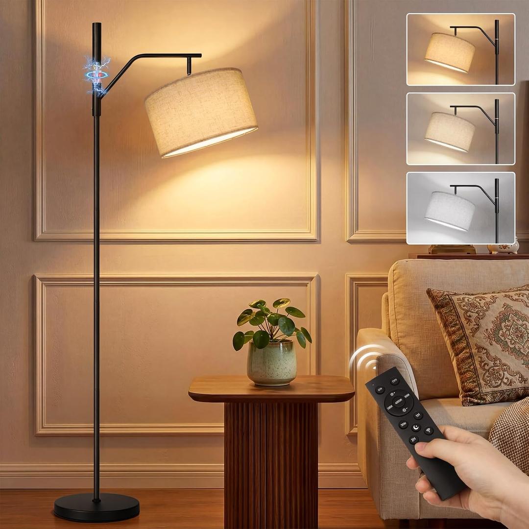 Kimjo Rechargeable Cordless Standing Floor Lamp with Linen Shade | 4000mAh Removable Battery, Remote Control, Timer, Dimming, Tall Lamp Modern for Bedroom Reading Living Room Hoom Decor