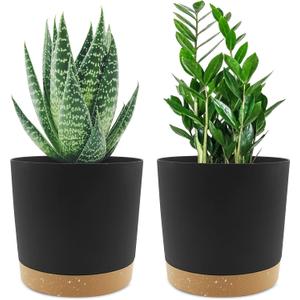 QCQHDU 6.5 inch Plant Pot, 2 Pack Planters for Indoor Plants with Drainage Holes & Saucer, Outdoor Flower Pots Home Garden Modern Decor (Dark Grey)