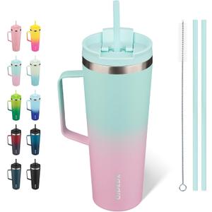 BJPKPK Insulated Tumbler with Handle, 26oz Insulated Tumblers with Lid and Straw, Stainless Steel Metal Water Bottles, Coffee Travel Mugs, Cups, Marshmallow