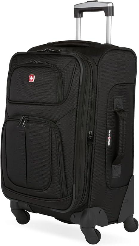 SwissGear Sion Softside Expandable Spinner Luggage Durable Lightweight Travel Suitcase, Black, Carry-On