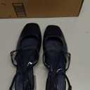 Coutgo Womens Mary Jane Chunky Low Heels Closed Square Toe Ankle Strap Pumps Wedding Party Dress Shoes (8, Navy)