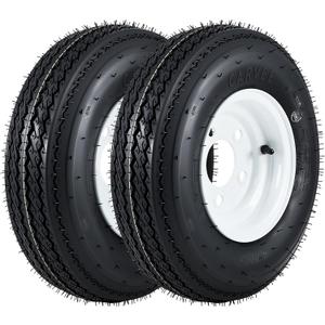 2-Pack Trailer Tires on Rims 4.80-8, 5 Lug Bolt White Wheels, 760 Lbs Load Capacity, 90 PSI - DOT Approved, Load Range C (4.80 x 8)
