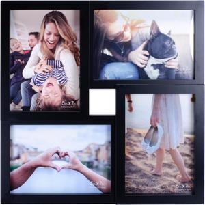 Malden International Designs Black Four Opening 5x7 Dimensional Collage Photo Wall Frame