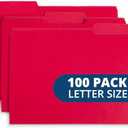 File Folder, 1/3 Cut Tab, Letter Size, Red, Great for Organizing and Easy File Storage, 100 Per Box