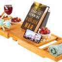 Wooden Bathtub Tray - Foldable Expandable Bamboo Bath Tray for Tub with Holder, Book & Tablet Stand - Bath Caddy for Bathtub, Spa Bath Accessories for Women, Tub Tray Table, Gift for Her or Him