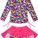 swimsobo Girls Swimsuit Rash Guard Long Sleeve Bathing Suit Two Piece Swimwear Swimming Skirt with Shorts 3-12T (9-10 Years, Black Red)