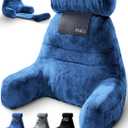 malu Extra Large Reading Pillow- Ergonomic Pillow- Back Pillow for Bed+ Rolling Mat for Neck Support- with Shredded Memory Foam- for Sitting Up in Bed, Couch or Floor, Blue 