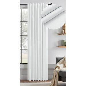 White Living Room Darkening Curtains 72 Inches Long 6 ft Length 1 Panel Cute Black Out Linen Window Drape for Nursery Bedroom Opaque Thermal Curtain for Summer Heat Light Blocking Lightweight Blackout