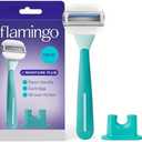 Flamingo Moisture Plus Women's Razor Set - No Shave Gel Needed - 1 Razor Handle, 1 Blade Refill, Shower Holder - Seafoam