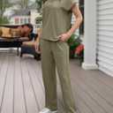 CAENP Women's Casual 2-Piece Set - Wide-Leg Pants & Batwing Sleeves Gray-green M (M)