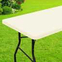 Smiry Rectangle Picnic Table Cloth, Waterproof Elastic Fitted Tablecloths for 6 Foot Tables, Washable Polyester Table Cover for Camping, Indoor and Outdoor (Beige, 30"x72")