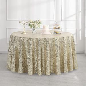 Pufogu 50" Round Champagne Gold Sequin Tablecloth Glitter Champagne Table Cloths for Birthday Wedding Bridal Baby Shower Party Decorations