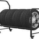 Rolling Tire Rack, 2 in 1 Metal Tire Storage and Transport Trailer, 43.3x34x13.7 Inch Heavy Duty Tire Stand, Mobile Tire Storage Rack Cart with 4 Wheels for Home Garage, Auto Repair Shop, Tire Shop