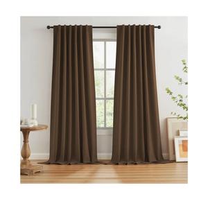 Brown Linen Textured Blackout Curtains for Living Room, 100% Light Blocking Curtain Drapes Chocolate Brown 2 Pcs 52"x102" inch