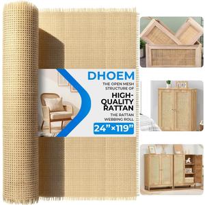 24" x 119" Extra Long Natural Rattan Webbing Roll, Cane Fabric by The Yard for Large DIY Projects, Furniture Repair, Chair Seats, Cabinet Doors & Home Decor
