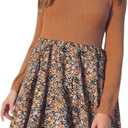 Girl's Floral Ribbed Knit A Line Dresses Long Sleeve Crew Neck Cute Short Dress Cowgirls Fall Outfits