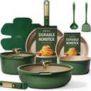 CAROTE Green&Gold Nonstick Cookware Set, 15Pcs Pots and Pans Set Non Stick Detachable/ Removable Handle, Kitchen Cooking Set Dishwasher Safe, RV Kitchen Pot and Pan, Induction Cookware