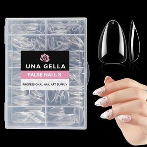 UNA GELLA Short Almond Nail Tips Pre-shape Short Almond Gel Nail Tips 216pcs Press on Nails 12 Sizes Soft Gel Acrylic Clear Fake Full Cover for Nails Extension Home DIY Salon