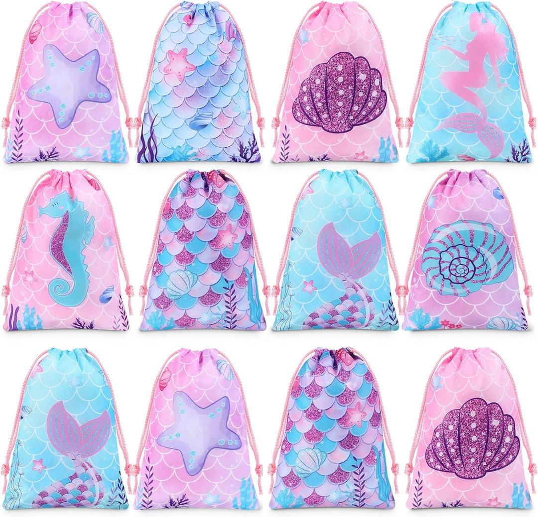 Clabby 10 Pcs Mermaid Drawstring Backpack Bulk Mermaid Party Favor Bags Candy Gifts Treat Bags for Birthday Party Supplies Fish Scales Under the Sea Ocean Theme Decoration