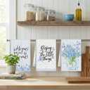 6Pcs Spring Hydrangea Kitchen Towels Set Blue Floral Butterfly Hand Dish Towels Blue Hydrangea Microfiber Dishcloths Kit Spring Tea Guest Towel Kitchen Bathroom Home Decor Housewarming Gifts