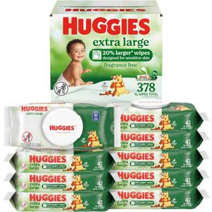 Huggies Extra Large Baby Wipes, Unscented, 9 Flip-Top Packs, 378 XL Wipes Total