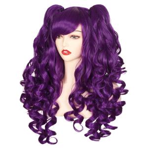 ColorGround Long Curly Cosplay Wig with 2 Ponytails (Dark Purple)