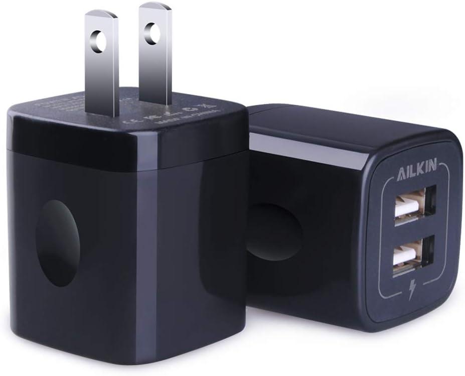 USB Wall Charger, AILKIN 2.1A Dual Port Portable Universal USB Wall Charger Adapter Box for iPhone 17 16 15 14 13 12 Mini Pro Max SE 11 XS Plus, Samsung Galaxy A04S A14 S22 S21, Google Pixel 7 7a 6 6a (Pure Black)