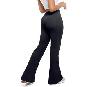 Flare Leggings, Bootcut Yoga Pants with Elastic Waistband, High-Waisted and Wide Leg with Pockets (Small, A2-black-with Three Pocket)