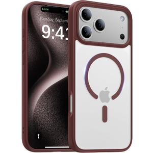2 x Magnetic for iPhone 17 Pro Max Case,[Anti-Slip][Compatible with MagSafe][Military Grade Drop Protection] Shockproof Protective Translucent Phone Case for iPhone 17 Pro Max Case,Wine Red