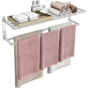 32 in Towel Racks for Bathroom, Bath Towel Shelf with Double Towel Bar, Stainless Steel Towel Storage for Lavatory Wall Mounted, 2-Tier Towel Hanger Towel Holder, Brushed Nickel