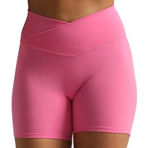 Aoxjox Trinity Workout Biker Shorts for Women Cross-Waist Crossover High Waisted Tummy Control Athletic Running Yoga Short 6" (Large, Azalea Pink)