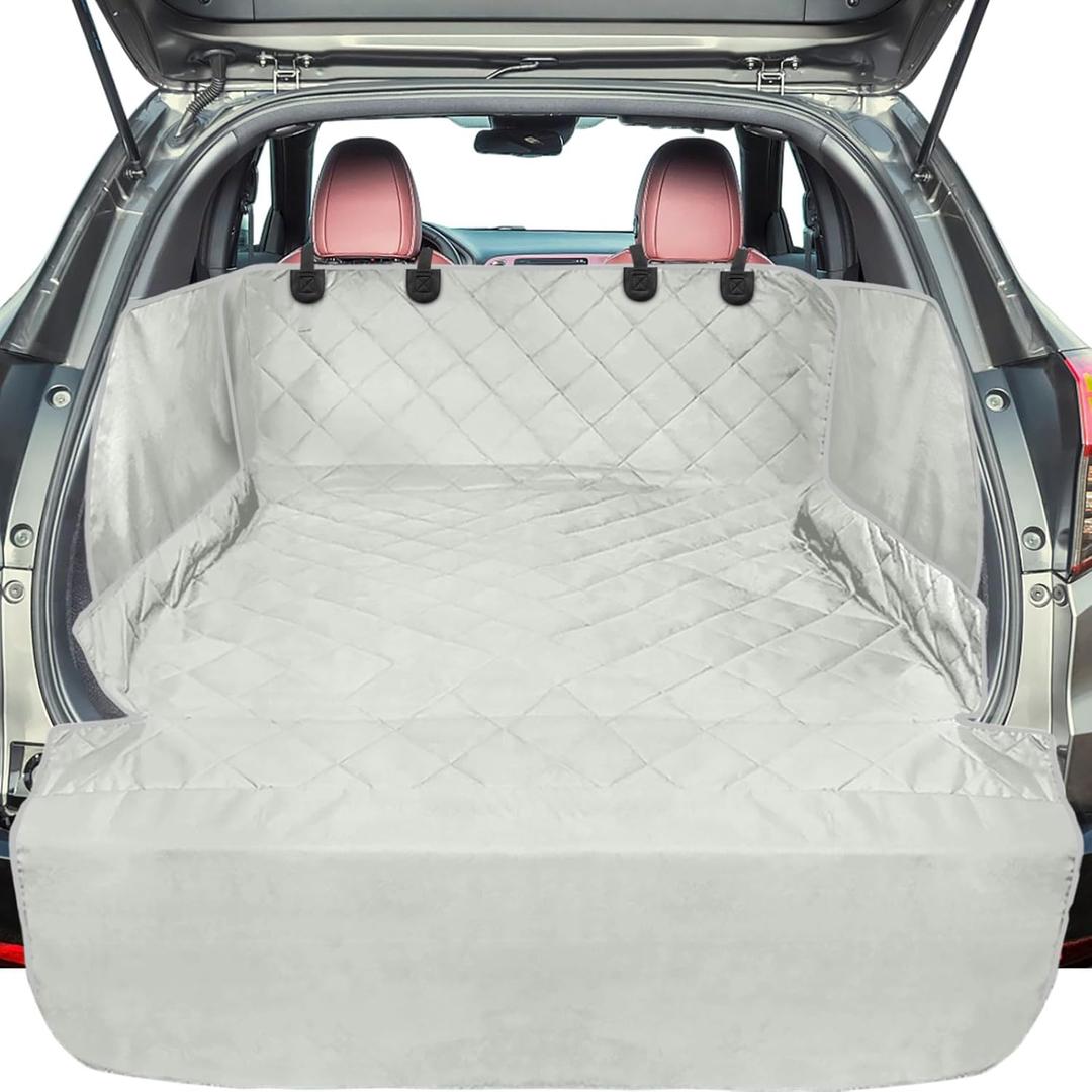 F-color SUV Cargo Liner for Dogs - Waterproof Pet Cargo Liner with Side Flaps, Comfort Dog Cargo Cover with Bumper Flap, Scratchproof Non-Slip Large for Full-Size SUVs Vans, 55 x 93 Inch, Grey