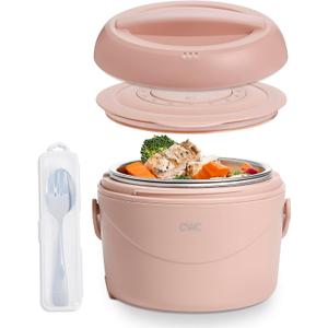 COOK WITH COLOR 40W Round Lunch Box, Portable Food Warmer, 1.1L Capacity, Stainless Steel Liner, Dusty Rose