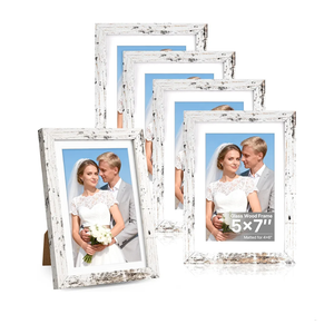 Distressed White 5x7 Picture Frame, Picture Frames 5x7 Wooden Picture Frames with Real Glass, Rustic 5 x 7 Photo Frame for Wall or Tabletop, Display Picture 4x6 with Mat or 5x 7 Without Mat (5 Pack)