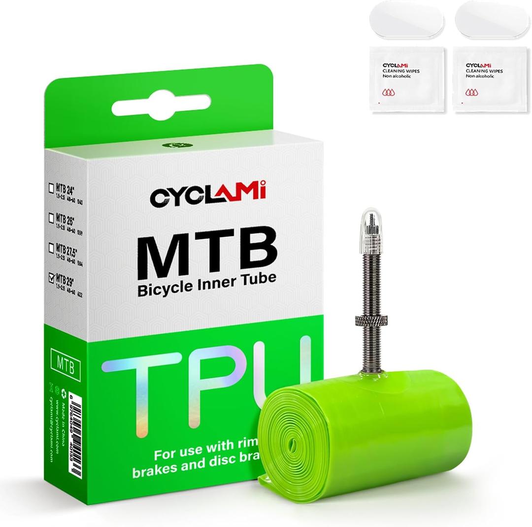 TPU Inner Tubes MTB 29''/27.5''/26'' Inner Tubes Removable Core Compatible with 1.9-2.5 Ultralight 65g Bike Tube with 45mm Metal Presta Valve for Mountain Bike Tubes
