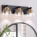 LmnLvn Bathroom Light Fixtures, Farmhouse Black & Gold Metal with Globe