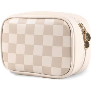 4 x Valentines Day Gifts for Her,Travel Makeup Bag Cosmetic Bag for Women,Small Makeup Organizer Bag,Cute & Waterproof Vegan Leather Makeup Case with Multiple Compartments (BROWN) (MEDIUM)