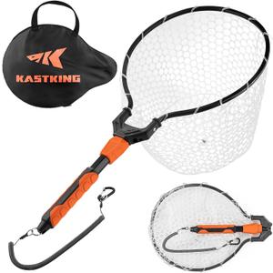 KastKing Titanet Fishing Net, Durable Aluminum Handle, Non-Slip Hi-Vis Grip, Compact Bag & Lanyard, Ideal for Kayak, Lake, Fly, or River Fishing, 2 Net Options