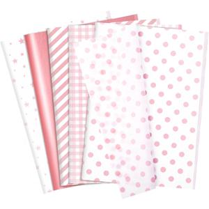 woric 120 Sheets Pink Tissue Paper Bulk for Gift Bags Metallic Pink Dots Stars Stripes Gift Tissue Paper for Mother's Day DIY Crafts Girl's Birthday Wedding Baby Shower Decoration, 14 x 20 Inch
