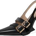 Mettesally Women Slingback Heels Pumps Shoes High Heels Stilettos Square Toe for Women Dressy Shoes 4'' (9.5, Black)