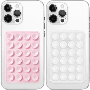 Galundge 2 Pack Silicone Suction Phone Case Mount, Non Slip Sticky Grip, Silicon Adhesive Suction Cup Mount, Strong Grip Holder for Selfies and Videos (LightPink&Translucent)