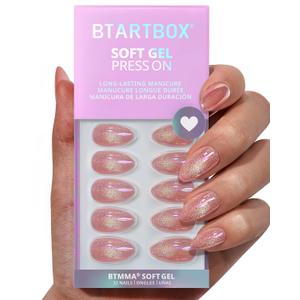 BTArtbox Press On Nails Short - Pink Cat Eye Almond Press On Nails with Glue for Women, Opaque Soft Gel Glue On Nails in 16 Sizes - 32 Stick On Nails Kit, Tassel Shine