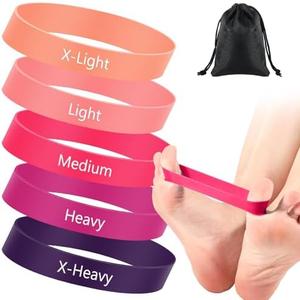 WinnerWhy Set of 5 Toe Stretcher Bands for Bunions Correction Foot Big Toe Spacers Resistance Straightener Loop Bands with Carry Bag for Women Men Hallux Valgus Alignment Yoga Exercise(Pink)