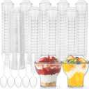 100 Pack 2.5 OZ Plastic Dessert Cups with Lids, Mini Parfait Appetizer Cups, Clear Dessert Shooter Cups with Spoons, Individual Ice Cream Pudding Cup for Jelly, Yogurt, Trifle, Fruit