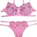 2 Piece Sexy Lingerie for Women, Embroidered Push Up Bra and Panty Set,Cut-Out Lingerie Set for Women (Small, Blush Pink)