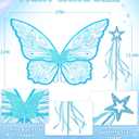 VEKDA Fairy Wings for Girls Women with Magic Fairy Wand Butterfly Costume Accessories for Halloween Cosplay Party (Blue)