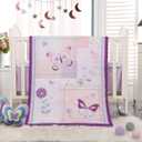 Crib Bedding Set for Girls, 3 Pieces Floral Butterfly Baby Girl Bedding Set, Include Crib Comforter Fitted Sheet and Crib Skirt, Standard Size Nursery Crib Set for Girls, Purple